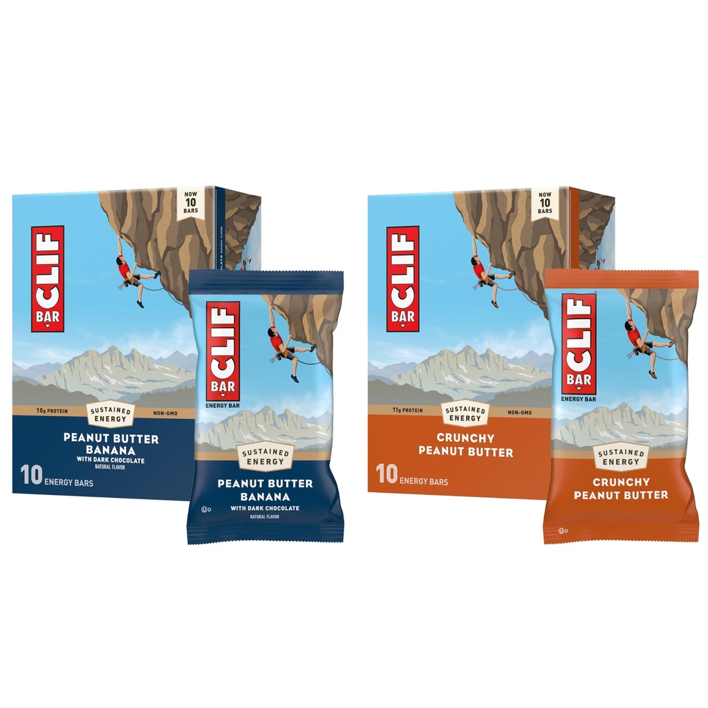 CLIF BAR - Ενεργειακά Μπαρ Πρωτεΐνης - Κρασί Φυστικοβούτυρο και Φυστικοβούτυρο Μπανάνα με Σκούρο Σοκολάτα - Συσκευασία Ποικιλία - Φτιαγμένο με Βιολογικές Βρώμη - Ενεργειακά Μπαρ - Μη ΓΤΟ - (20 Pack)