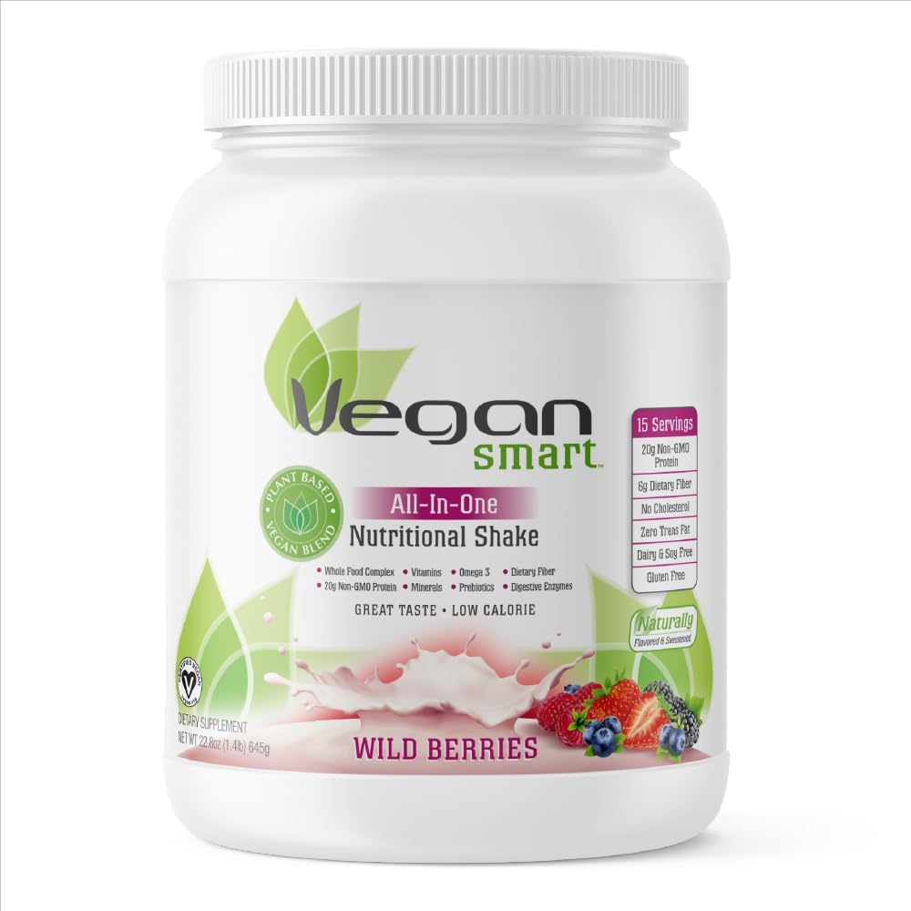 Vegansmart Naturade Plant Based Vegan Protein Powder - All-in-One Nutritional Shake Protein Blend - Gluten Free & Non-GMO - Άγρια μούρα (15 Services)
