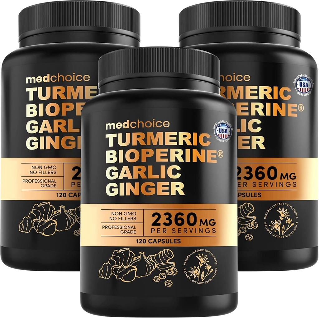 4-σε-1 Turmeric και σκόρδο Συμπληρώματα με BioPerine – 2360mg Turmeric Ginger Root Κάψουλες με σκόρδο – Υψηλής ισχύος βοτανική ανάμειξη (120 ct, συσκευασία των 3)