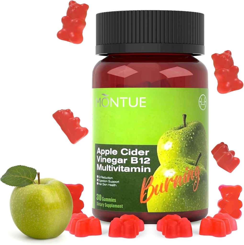Apple Cider Vinegar Gummies B12 Multivitamin,ACV συμπλήρωμα Gummy Vitamins, χορτοφαγικό συμπλήρωμα για γυναίκες & άνδρες,Non GMO,Support Normal Energy Levels & Gut Health 60 Gummies (30)