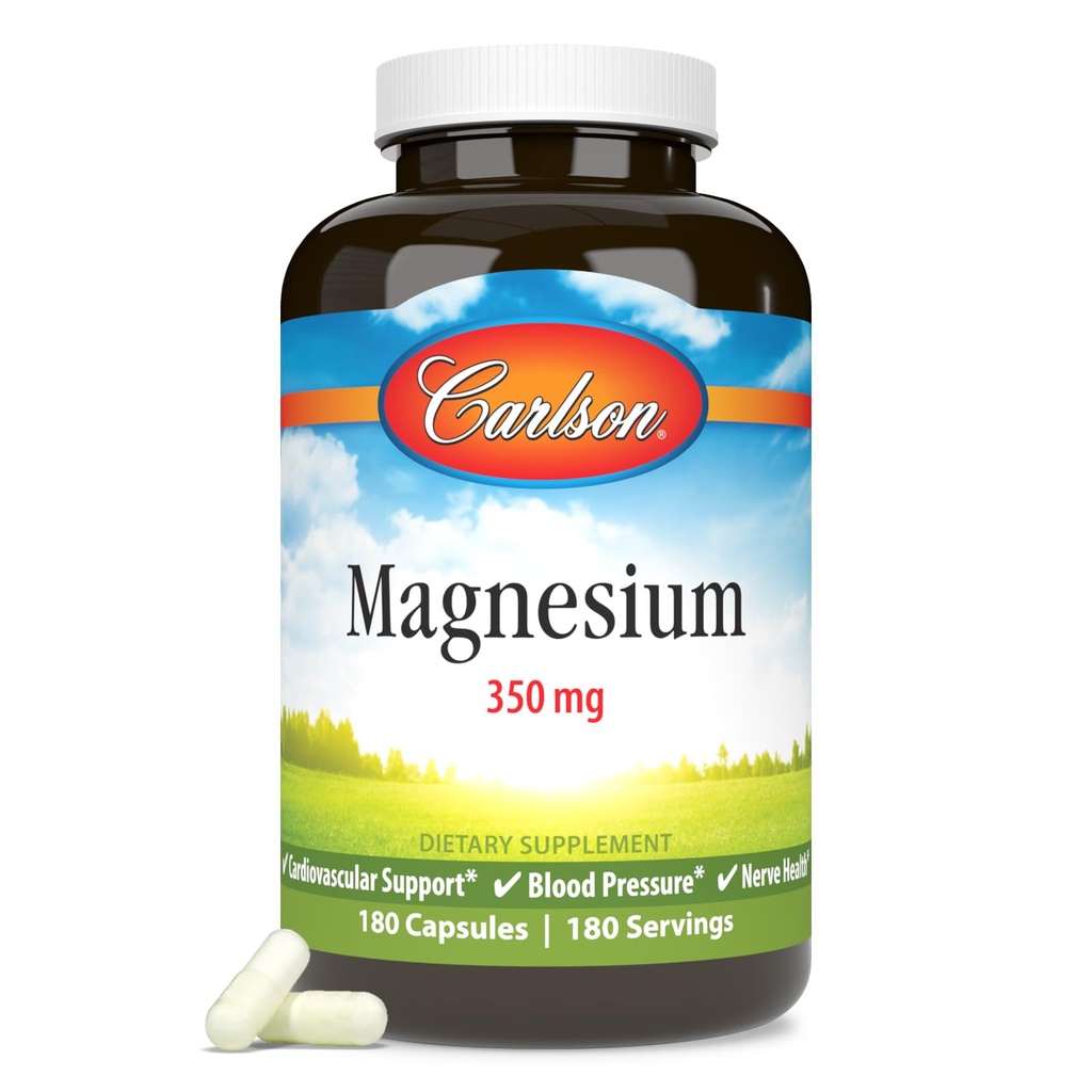 Carlson - Μαγνήσιο, 350 mg, Καρδιαγγειακή Υποστήριξη, Μυϊκή Λειτουργία & Νευρική Υγεία, 180 καψάκια