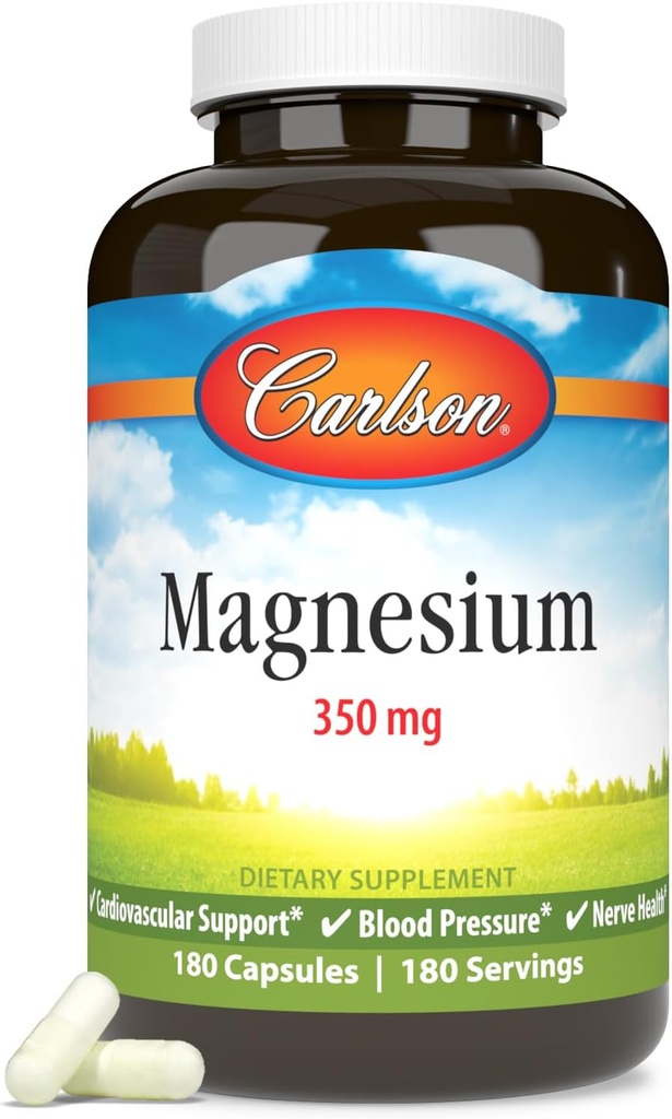 Carlson - Μαγνήσιο, 350 mg, Καρδιαγγειακή Υποστήριξη, Μυϊκή Λειτουργία & Νευρική Υγεία, 180 καψάκια