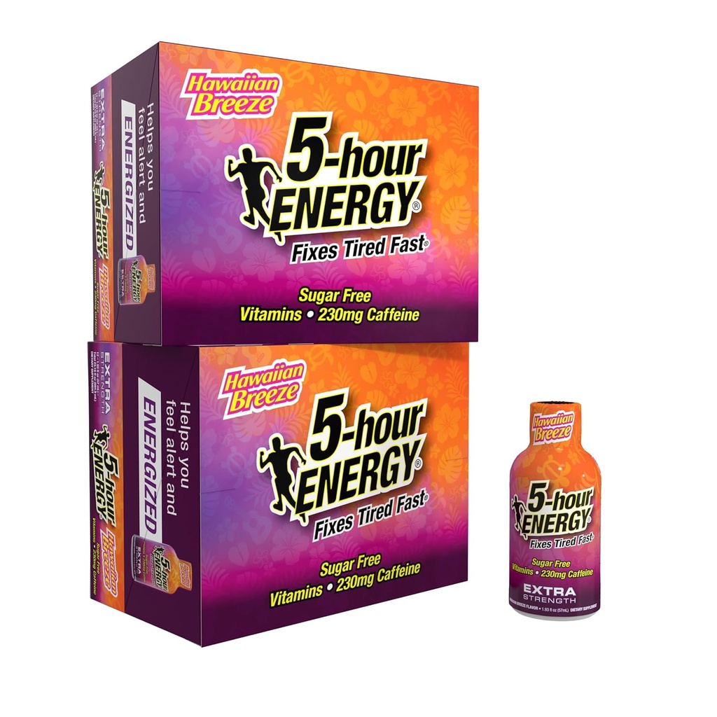 5 ώρες ΕΝΕΡΓΕΙΑ Extra Strength Energy Shot, Χαβανέζικο Breeze Flavor (1,93 oz. - 24 Count) Zero Calories & Sugar-Free 230 mg Caffeinated Energy Shot, Amino Acids & B Vitamins, Συμπλήρωμα διατροφής