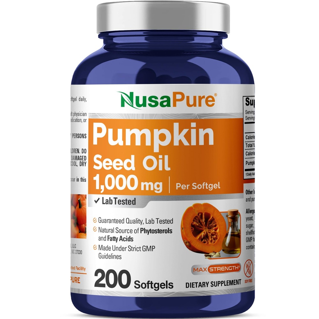 NusaPure Pumpkin Speed Oil 1000mg 200 κάψουλες Softgel (Non-GMO, Soyfree) Φυσικώς Occurring Phytosterols