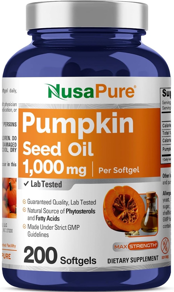 NusaPure Pumpkin Speed Oil 1000mg 200 κάψουλες Softgel (Non-GMO, Soyfree) Φυσικώς Occurring Phytosterols