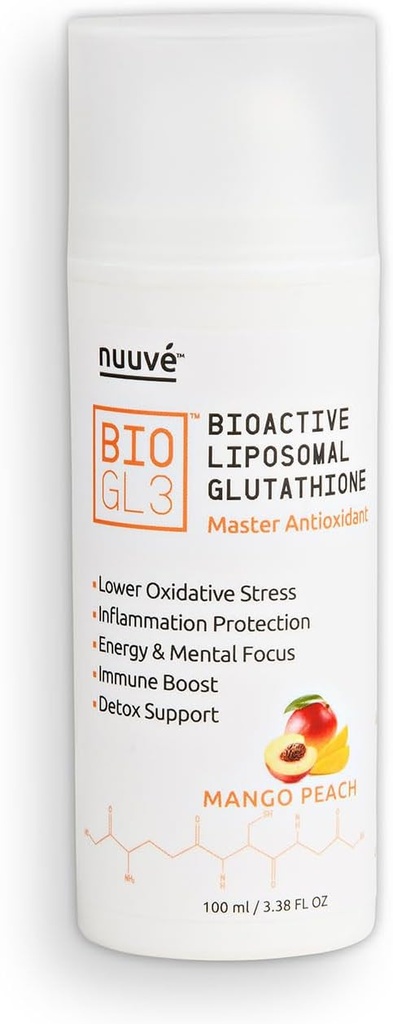 BIOGL3 Bioactive Liposomal Glutathione 446mg. Εξαιρετικά ισχυρό καθαρό πατενταρισμένο σε airless dispenser. Γρήγορη απορρόφηση, μειώνει το οξειδωτικό στρες και φλεγμονή. +Ενέργεια, Αποτοξίνωση, Ανοσοποιητική Ενίσχυση, Εστίαση