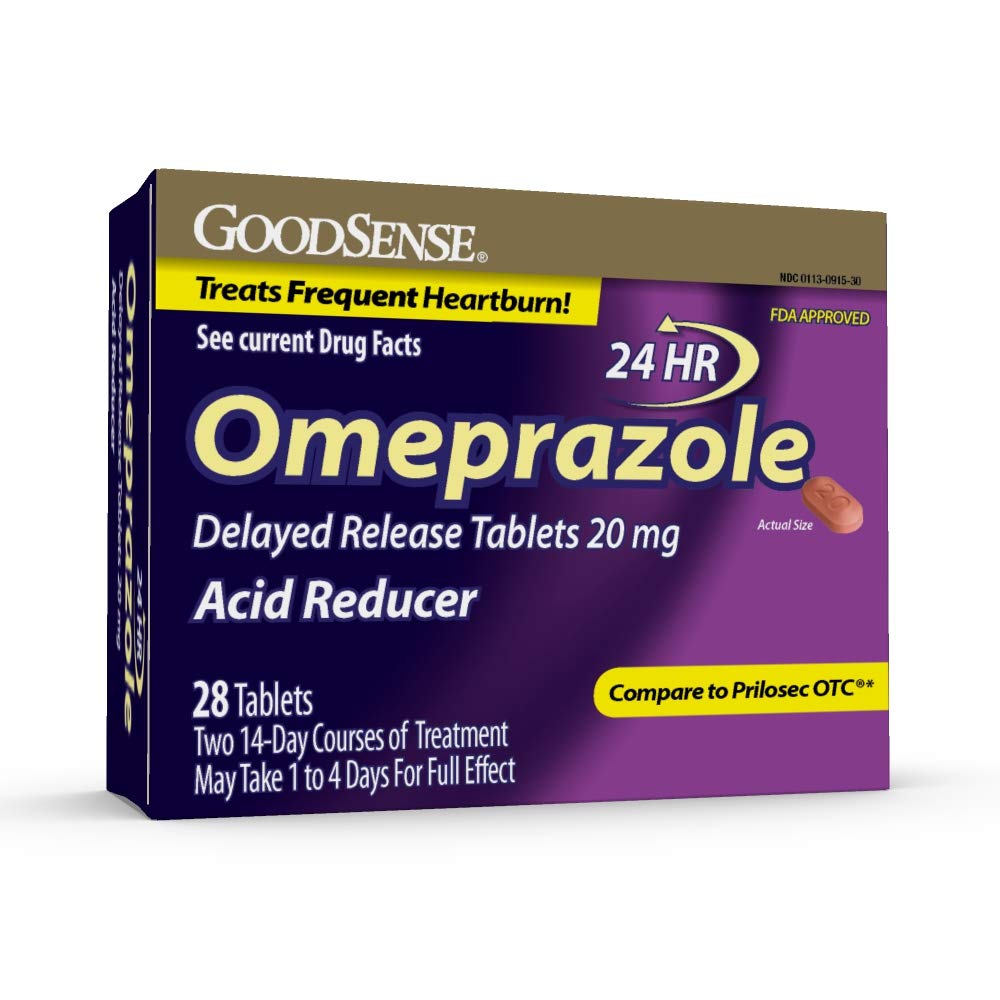 GoodSense Omeprazole Delayed Release Tablets 20 mg, Acid Reducer, Treats Frequent Heartburn, 28 Count