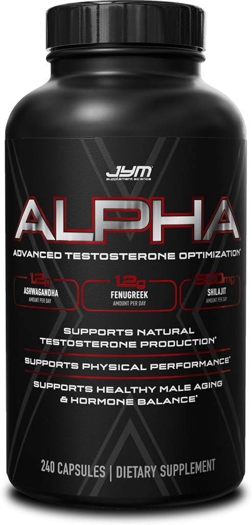 Alpha JYM X Advanced Hormone Optimization, Vitality, Optimization, DHEA, Ashwagandha, Boron, Shilajit, Fenugreek, Eurycoma, Damiana, Quercetin, DIM, JYM Συμπληρωματική Επιστήμη, 240 Κάψουλες