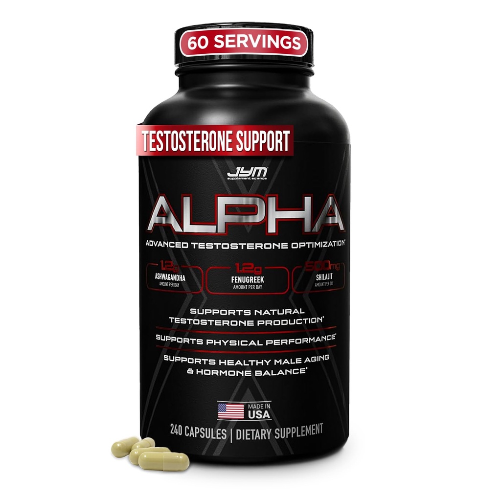 Alpha JYM X Advanced Hormone Optimization, Vitality, Optimization, DHEA, Ashwagandha, Boron, Shilajit, Fenugreek, Eurycoma, Damiana, Quercetin, DIM, JYM Συμπληρωματική Επιστήμη, 240 Κάψουλες