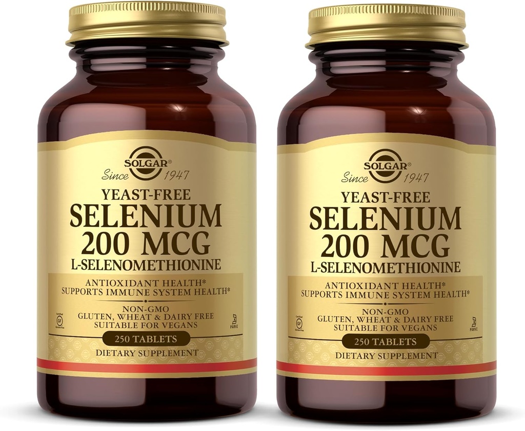 Solgar Yeast-Free Selenium 200 mcg - 250 δισκία, συσκευασία των 2 - Υποστηρίζει Αντιοξειδωτικό & ανοσοποιητικό σύστημα Υγεία - Μη ΓΤΟ, Vegan, Χωρίς γλουτένη, Χωρίς γαλακτοκομικά, Kosher - 500 Σύνολο Σερβίρει