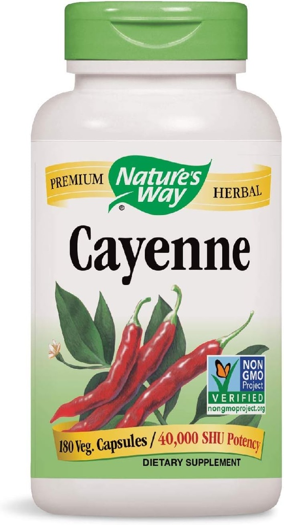 Nature's Way Cayenne 40.000 SHU Ικανότητα, 180 κάψουλες χορτοφάγων, Συσκευασία των 2