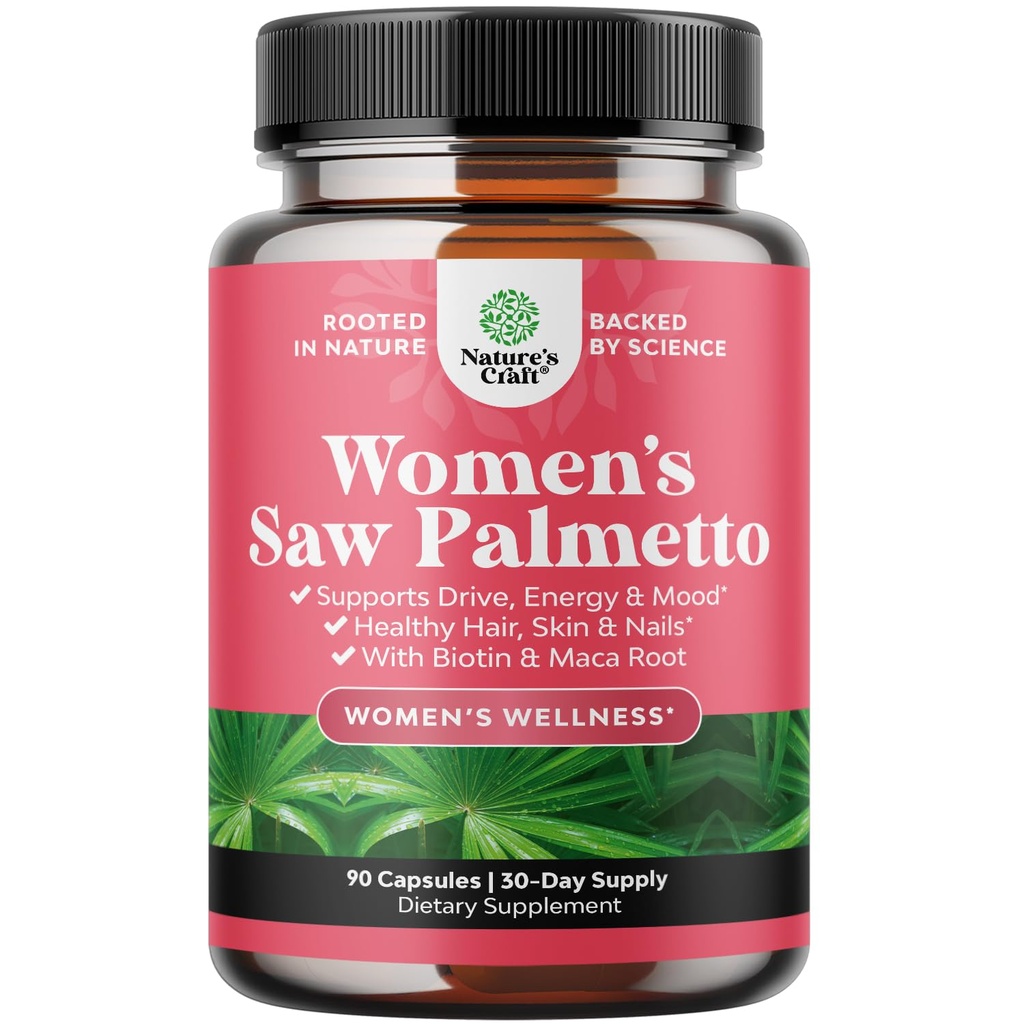 Extra Strength Saw Palmetto for Women 500mg - DHT Blocker for Women 30-Day Supply - Βιταμίνες μαλλιών για την απώλεια μαλλιών συμπλήρωμα - Pure Saw Palmetto Εκχύλισμα κάψουλες με Maca Root & Biotin - 90 Κάψουλες