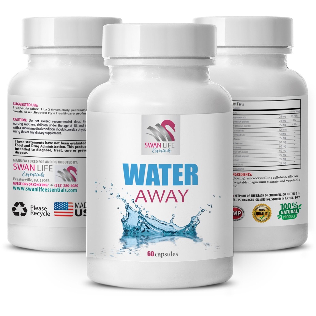 Φυσικό ισοζύγιο νερού - WATER AWAY - Διαχείριση ισορροπίας υγρών, Φυτική ευεξία, Διουρητική φόρμουλα, Bloating support, Υποστήριξη νερού, Φυσικό ισοζύγιο υγρών, Διουρητικές κάψουλες, Διουρητικό 1Bot 60Caps