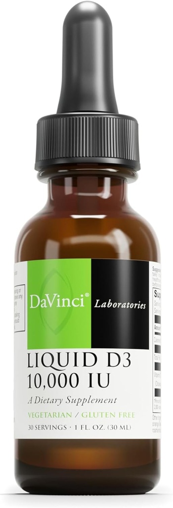 DAVINCI Labs Liquid D3 10.000 IU - Βοηθά στην υποστήριξη της υγείας των οστών, της ανοσοποιητικής υποστήριξης και της καρδιάς υγεία με βιταμίνη D3 - Χωρίς γλουτένη & χορτοφάγους - 1 Fl Oz (30 υπηρεσίες)