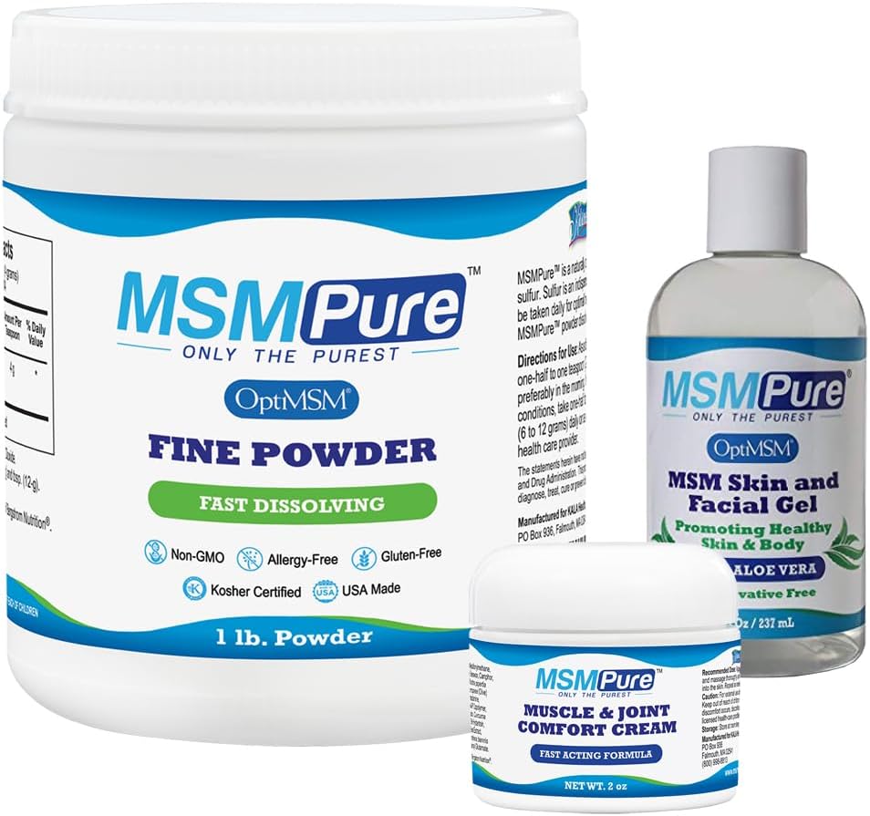 KALA ΥΓΕΙΑ MSMPure Starter Bundle με MSM Fine Powder 1lb, MSM Muscle & Joint Cream 2oz και MSM Gel με Organic Aloe 8oz