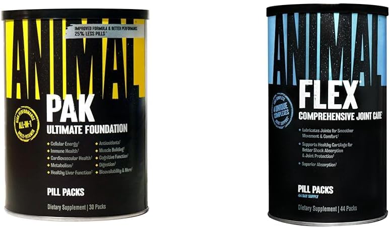 Animal Pak - Convenient All-in-One Vitamin & Supplement Pack & Flex –Complete Joint Support Supplement – Contains Turmeric Root Curcumin – Helps Repair & Restore Joints – 44 Packs