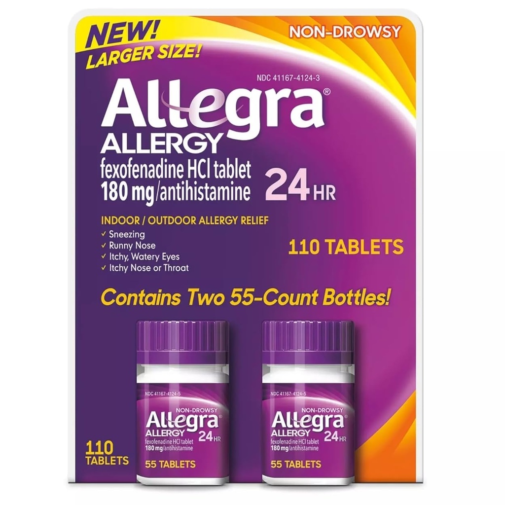 Allegra 24 ώρες Indoor and Outdoor Allergy Relief 180mg 55 δισκία, Συσκευασία 2 (110 ct.)