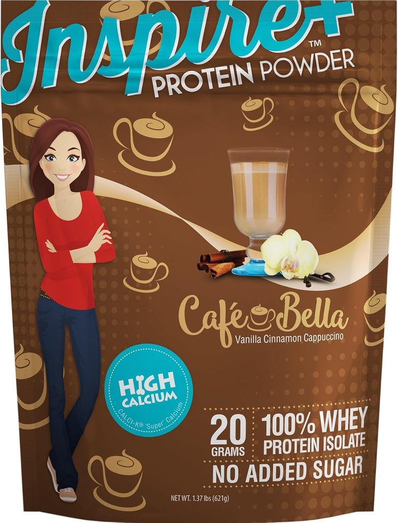 Bariatric Eating Inspire Cafe Bella Vanilla Cinnamon Cappuccino Sugar-Free 20g Whey Protein Isolate Powder (20 Servings)
