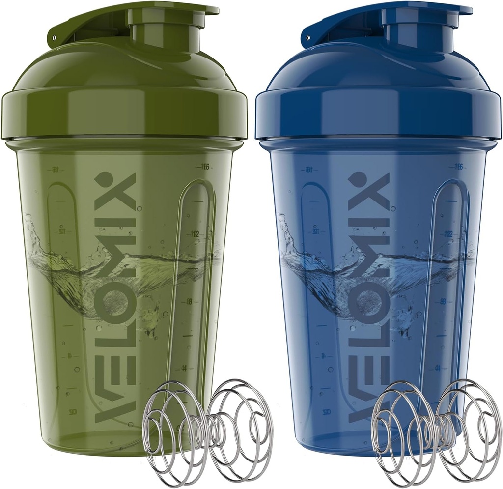 VELOMIX -2 Pack- 20 oz μπουκάλια αναδευτήρα πρωτεΐνης για μείγματα πρωτεϊνών - 2x σύρμα Whisk 