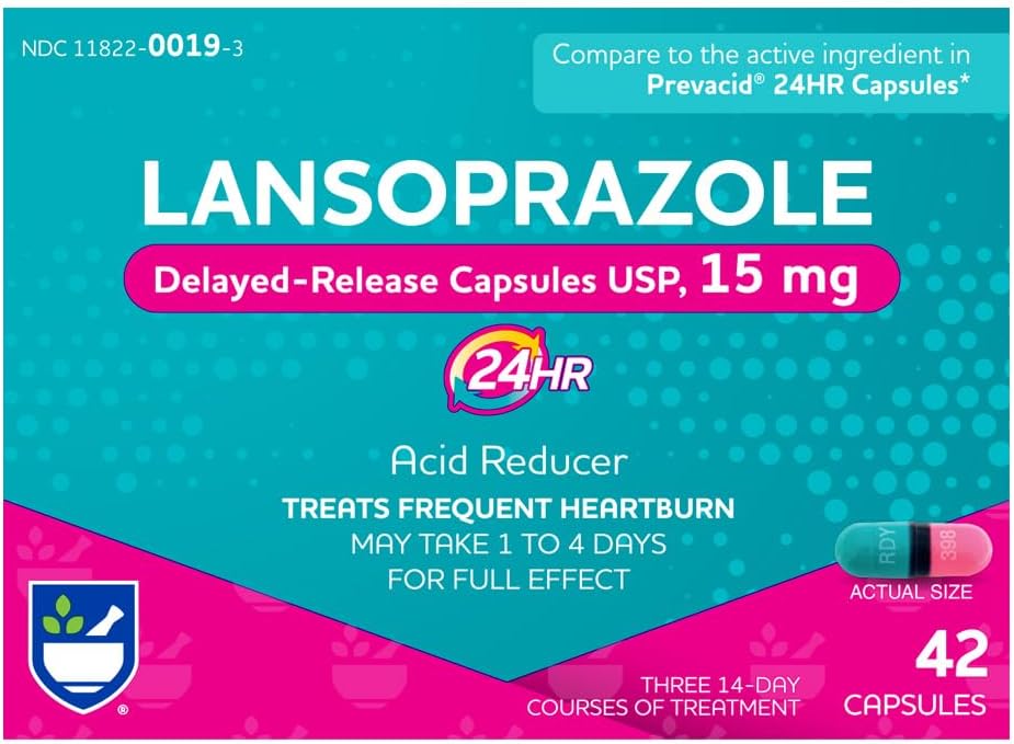 Rite Aid Lansoprazole 15mg - 42 Κάψουλες, Οξύ Reducer Καθυστερημένες κάψουλες απελευθέρωσης USP, Heartburn Relief και Acid Relux, Μέχρι 24 ώρες ανακούφισης