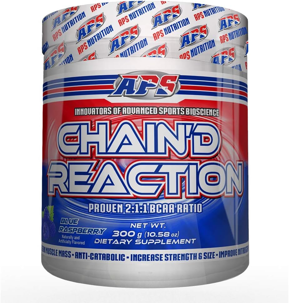 Chain'd Reaction - The Ultimate BCAA Amino Acid Recovery Aid for Muscle Growth, Blue Raspberry, 300 Gram