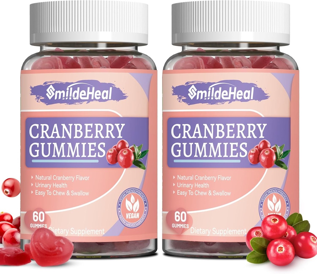 Cranberry Gummies 1000mg, Cranberry Συμπληρώματα για τις γυναίκες, με D-Mannose 250mg, Womens Probiotic Gummies, Urinary Tract Health, Cranberry Flavor, NO GMOs, 60 Count (Pack of 2)