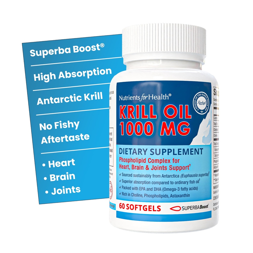 Rawleigh Premium Red Krill Oil: 60 μη GMO Softgels, 1000mg Euphasia Superba Oil την ημέρα, πλούσια σε χολίνη, φωσφολιπίδια, ασταξανθίνη, EPA & DHA Ωμέγα-3 λιπαρά οξέα, για την καρδιά, αρθρώσεις, υγεία του εγκεφάλου