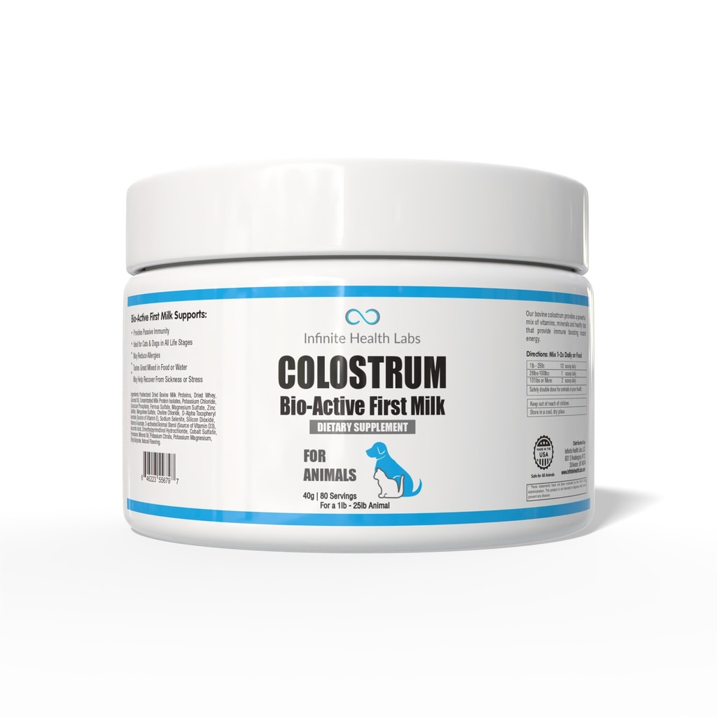 Bio-Active Bovine Colostrum for Dogs, Cats, Puppies, Kittens & Pets - Daily Colostrum Powder Supplement 40g (80 Servings)