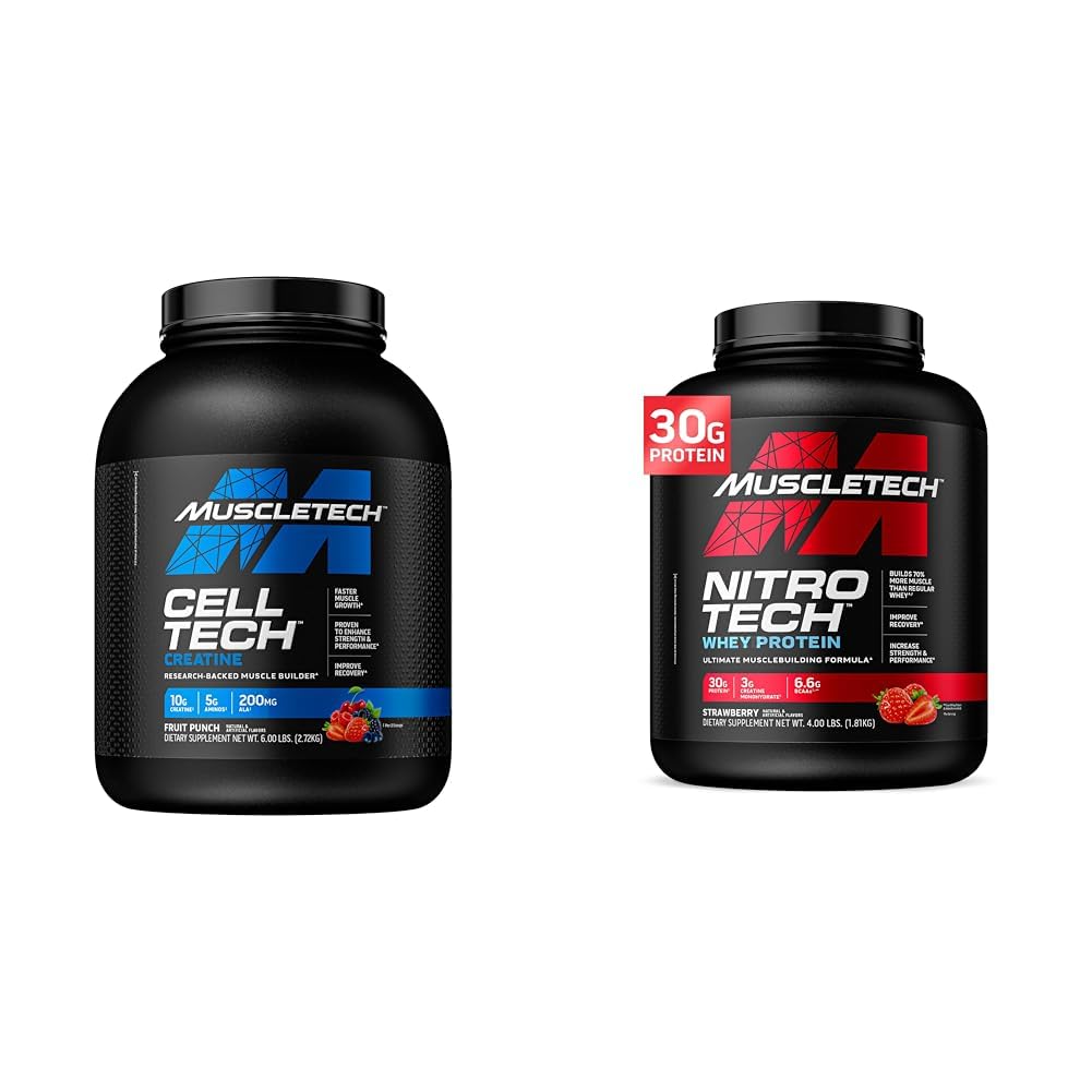 MuscleTech Cell-Tech Creatine Powder & Nitro-Tech Whey Protein Powder Bundle 