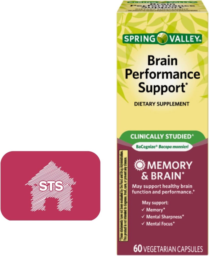 Spring Valley Brain Performance Support, 60 Count + STS Sticker.