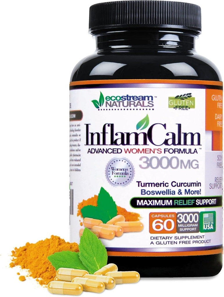 Γυναικεία Φόρμουλα 3000 InflamCalm Advanced with Turmeric, Curcumin, Enzymes and Boswellia. Χορτοφάγος, χωρίς γλουτένη - (Συσκευασία Μαΐου Vary)