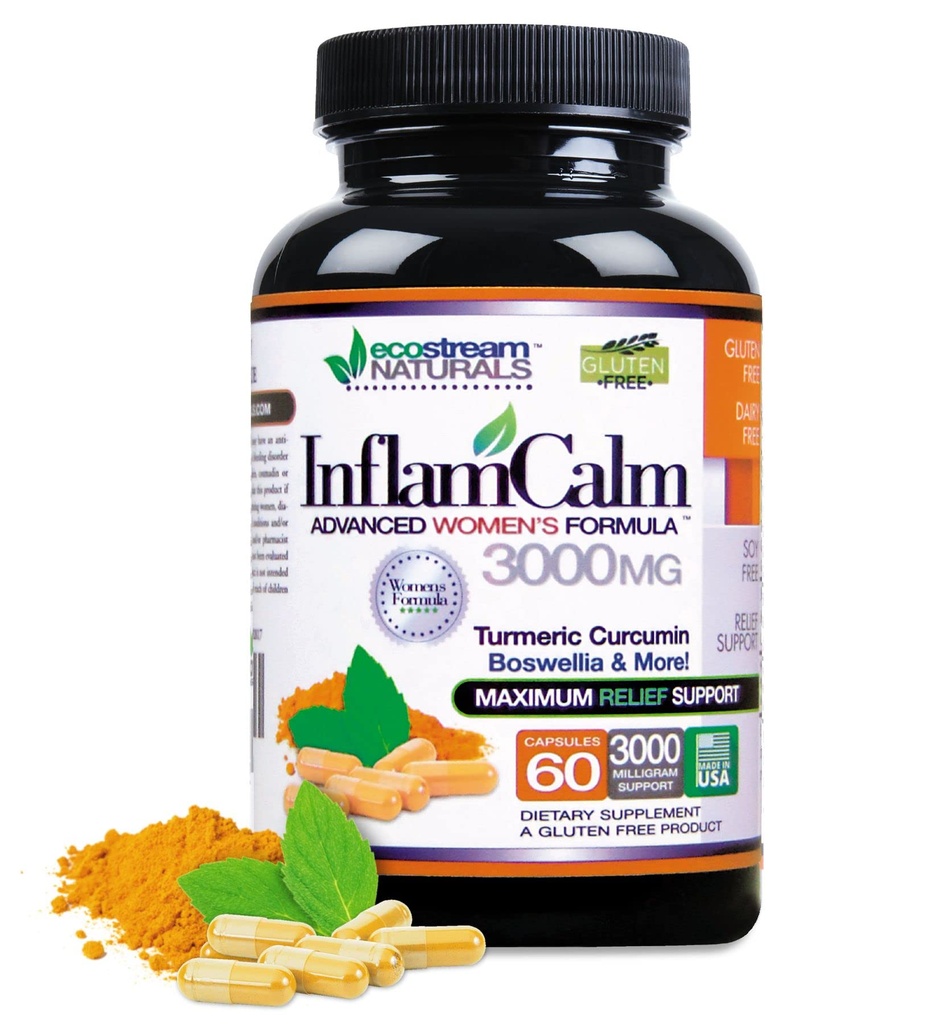 Γυναικεία Φόρμουλα 3000 InflamCalm Advanced with Turmeric, Curcumin, Enzymes and Boswellia. Χορτοφάγος, χωρίς γλουτένη - (Συσκευασία Μαΐου Vary)
