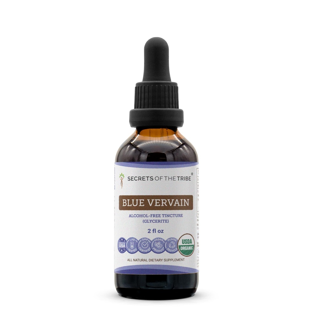 Secrets of the Tribe Blue Vervain USDA Organic | Alcohol-Free Extract, High-Potency Herbal Drops | Made from 100% Certified Organic Blue Vervain (Verbena Hastata) Dried Herb (2 oz)