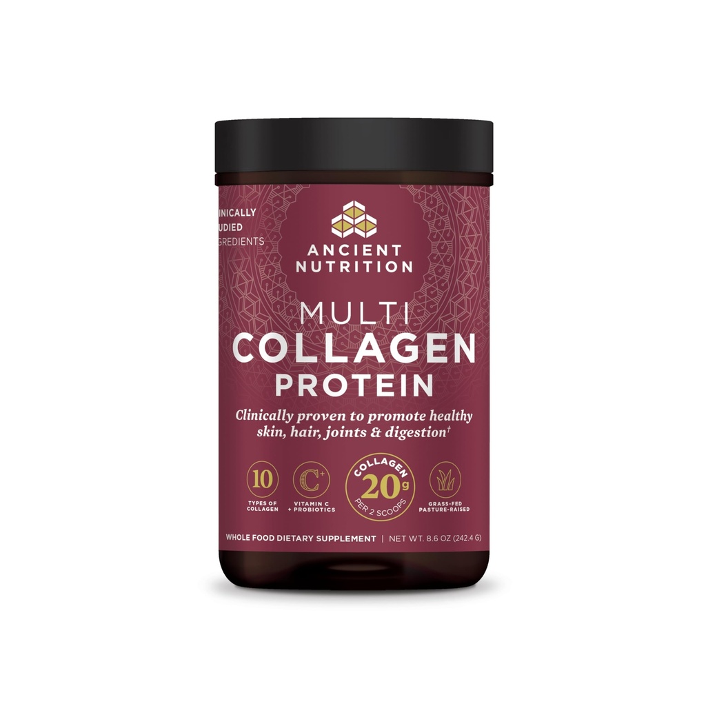 Ancient Nutrition Hydrolyzed Collagen Peptides Powder, Άγευστα Multi Collagen Powder Packets για γυναίκες και άνδρες με βιταμίνη C, 24 σέρβις, υποστηρίζει το δέρμα και τα νύχια, Gut Health