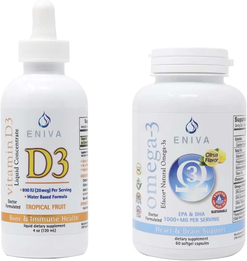 Eniva Omega 3 Premium ιχθυέλαιο υψηλής EPA/DHA και υγρή βιταμίνη D3 (120 mL) Γιατρός που διαμορφώνεται για γρήγορη απορρόφηση