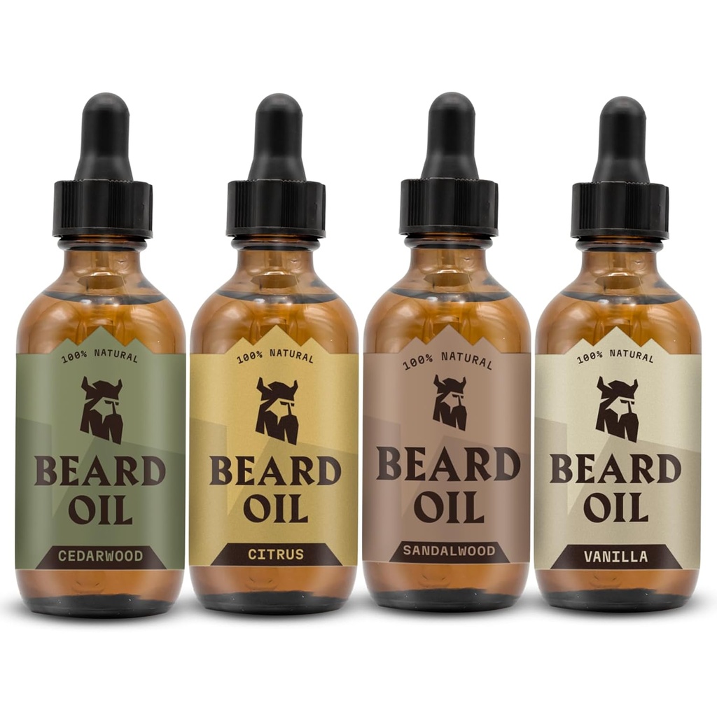 Striking Viking Beard Oil for Men - 0.66 Fl Oz Pack of 4, Vanilla, Sandalwood, Cedarwood & Citrus - Promotes Fuller Growth with Beard Growth Oil - Cedarwood Vanilla Scents for Men