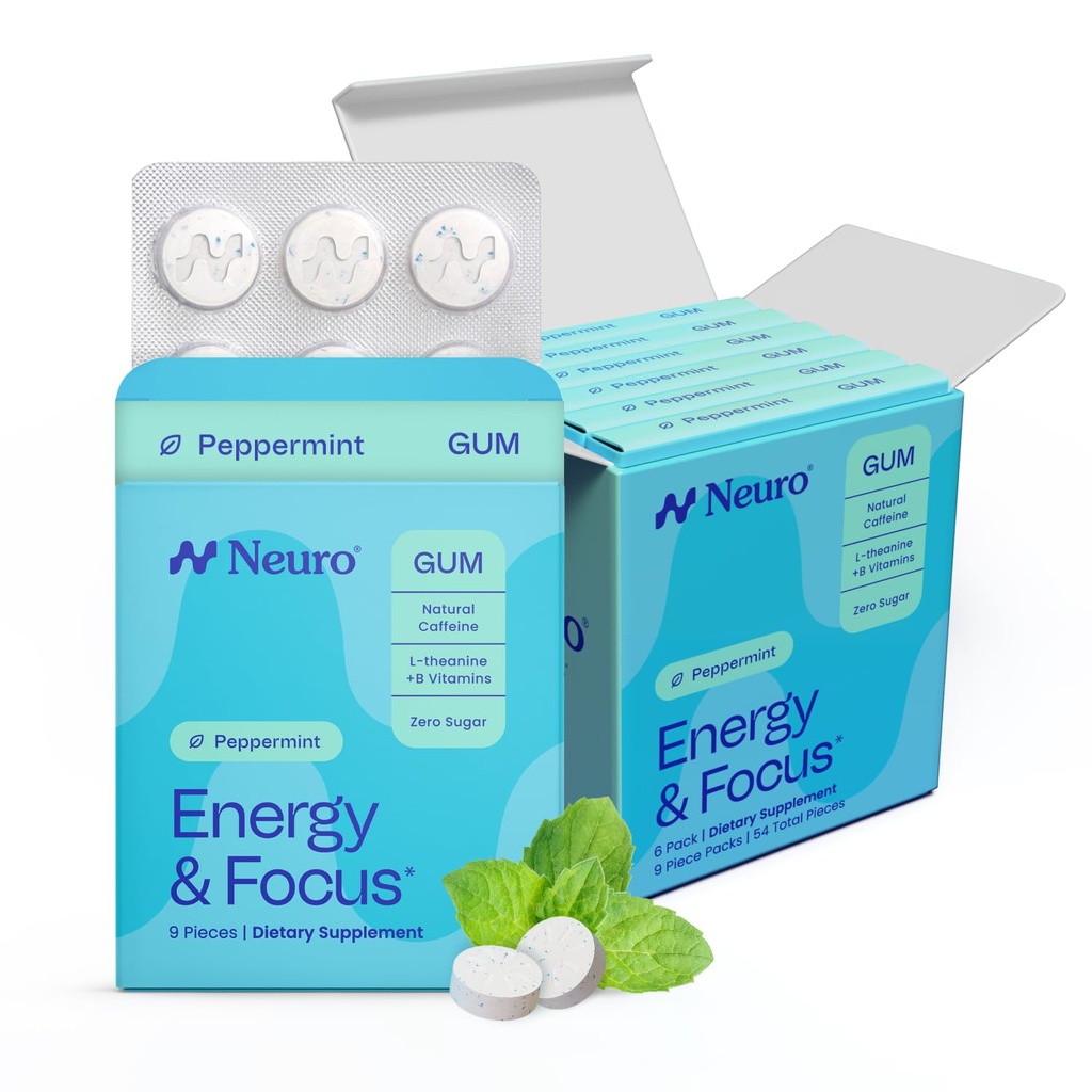 NeuroGum Energy & Focus Gum (54 Count-6 Pack, Peppermint) 