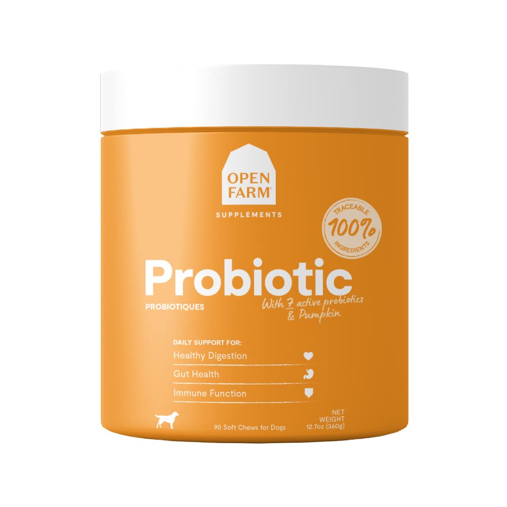 Open Farm Probiotic Chews, Dog Supplement, Dog Vitamins, Supports Normal Flora and Bowel Movement Using Traceable and Vet-Approved Ingredients, 12.7 oz, 90 Count