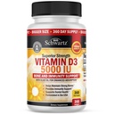 Vitamin D3 5000 IU (125 mcg) Natural Immune Support Supplement, Bone Strength, Healthy Muscle Function, with Olive Oil for Highest Absorption, Gluten Free & Non-GMO, 1 Year Supply, 360 Softgels