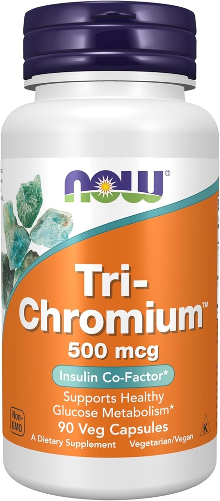 NOW Συμπληρώματα διατροφής, Tri-Chromium TM 500 mcg με κανέλα, ινσουλίνη Co-Factor *, 90 κάψουλες Veg