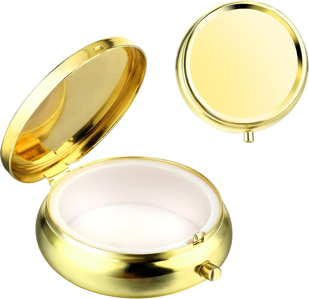 Sibba Portable Medicine Pill Case, Travel Multi-Functional Moisture Proof Pill Box for Purse & Pocket, Cute Metal Medicine Pill Organizer Box for Vitamins, Fish Oil & Supplements (Gold)