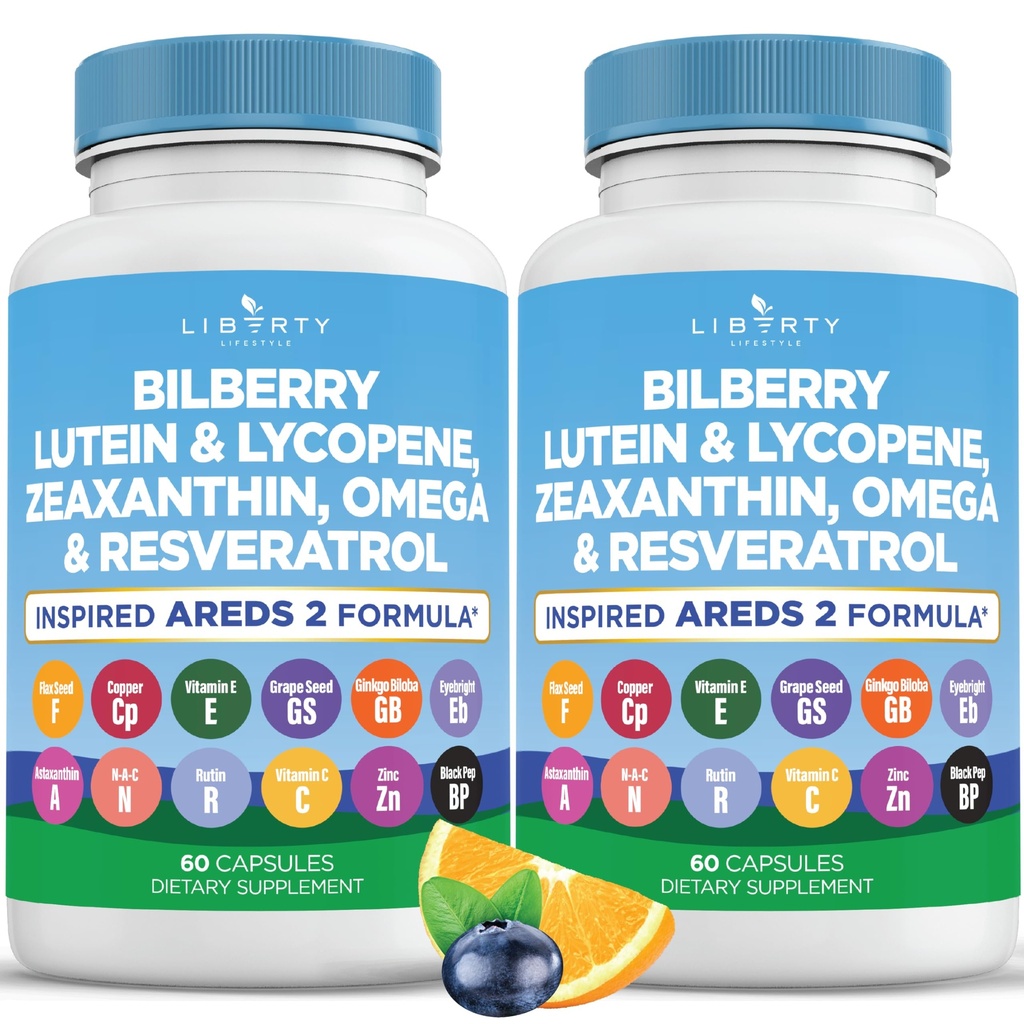 Βιταμίνες για την υγεία των ματιών με Bilberry, Lutein & Zeaxanthin, Lycope, Resveratrol, εκχύλισμα σπόρων σταφυλιών, Ασταξανθίνη flaxseed- AREDS 2-120 κάψουλες