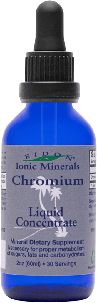 Eidon Ionic Minerals Liquid Chromium Concentrate - Ionic Chromium Supplement Drops, Supports Stable Energy Levels, All-Natural, No Sugar Added, No Συντηρητικά ή Πρόσθετα - 2 oz
