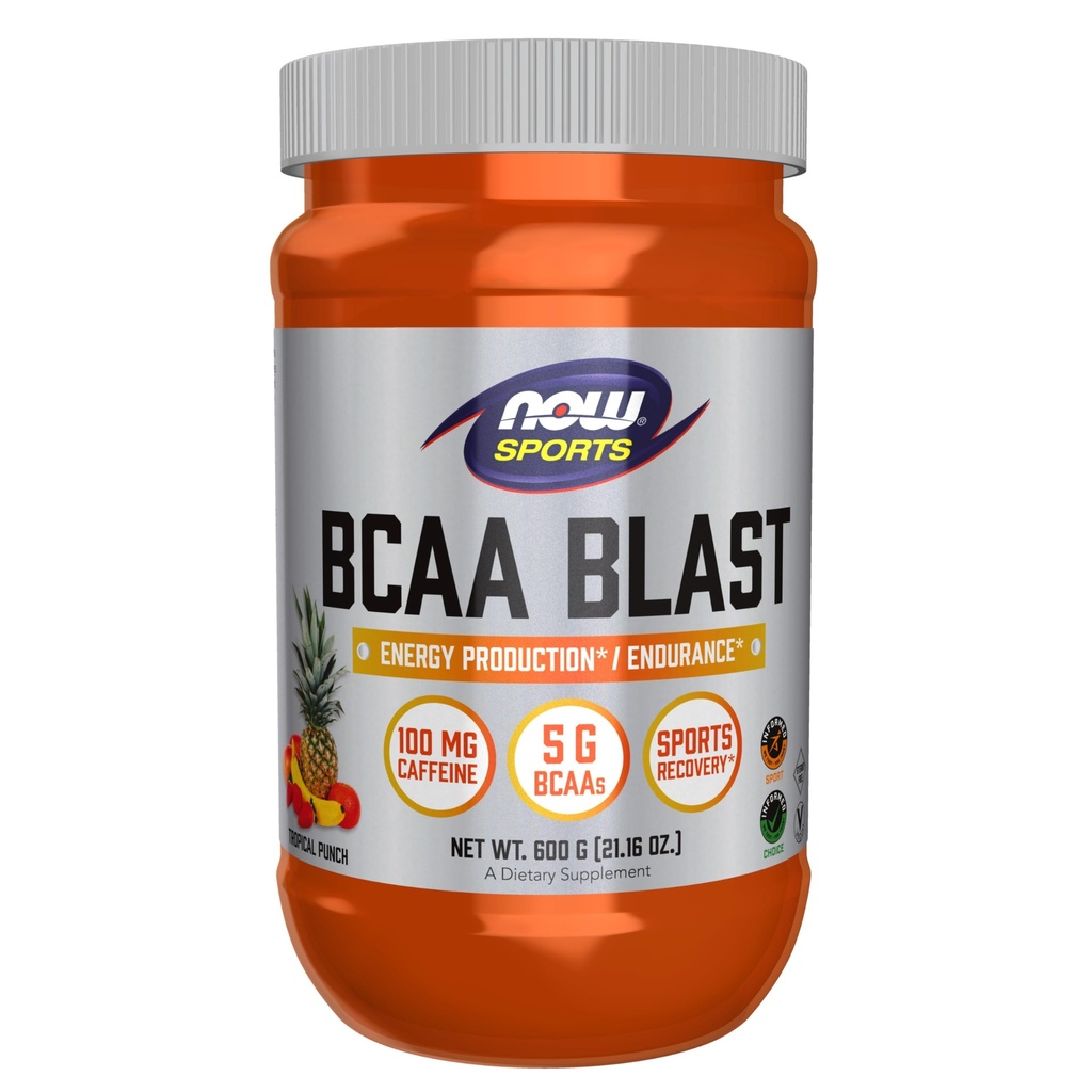 NOW Foods Sports Nutrition, BCAA Blast Powder, 5 g BCAA, 100 mg καφεΐνη, Tropical Punch, 600-Grams