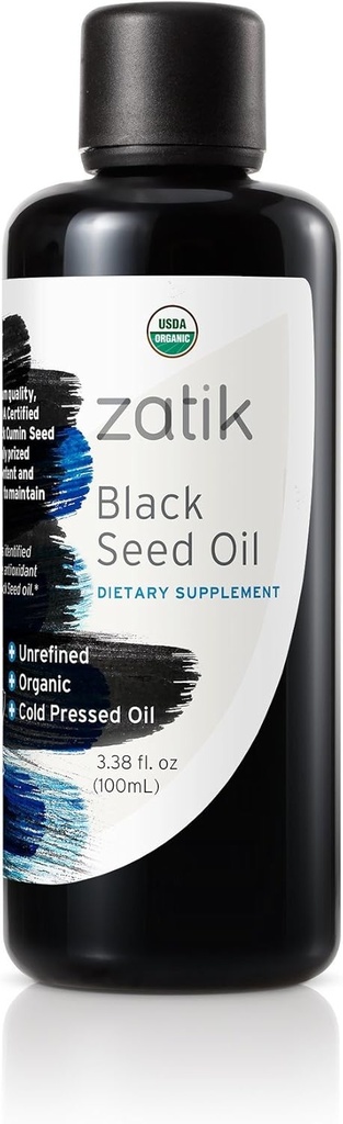 Zatik Naturals - Μαύρο Έλαιο Σπέρματος, Unrefined, USDA Organic, Ψυχρό-Pressed - Higher EFAs, Service Natural Immune Booster και All-Natural Defense Mechanism. 3.38 fl oz
