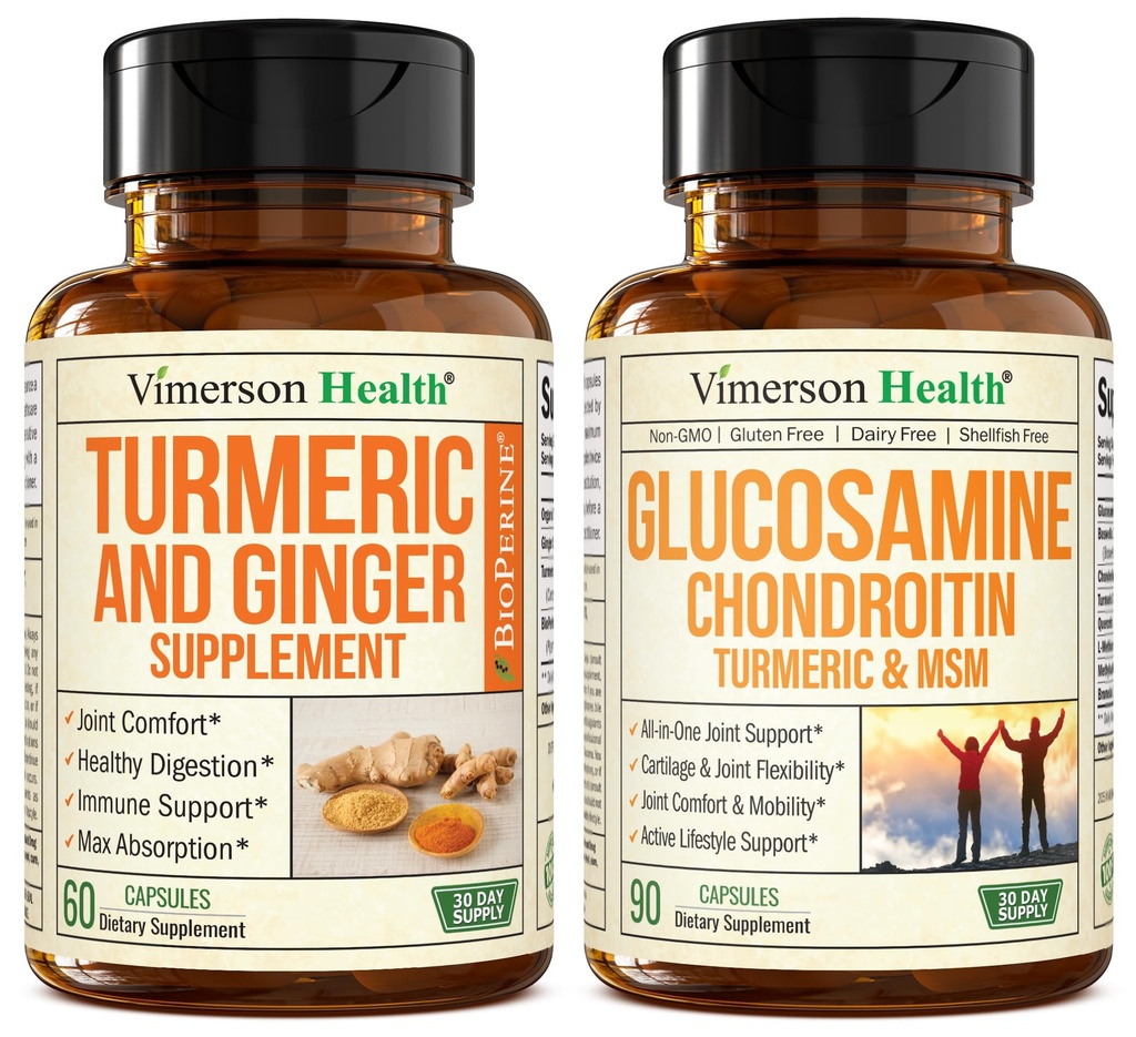 Turmeric Supplement and Ginger Root Joint Support Supplement & Glucosamine Chondroitin MSM and Turmeric Supplement