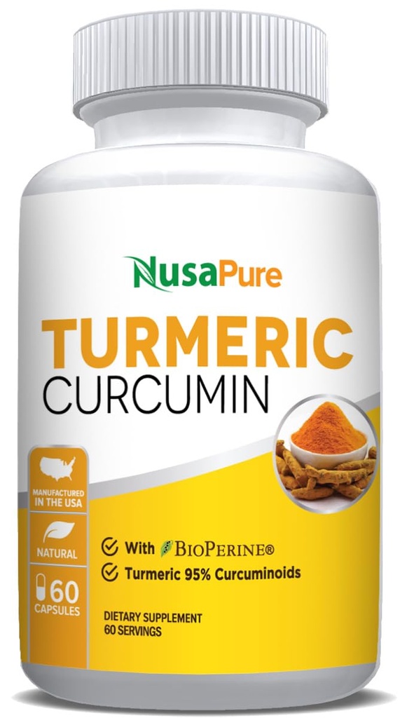 NusaPure Turmeric Curcumin 600 mg 60 Capsules Turmeric 95% Curcuminoids Dietary Supplement