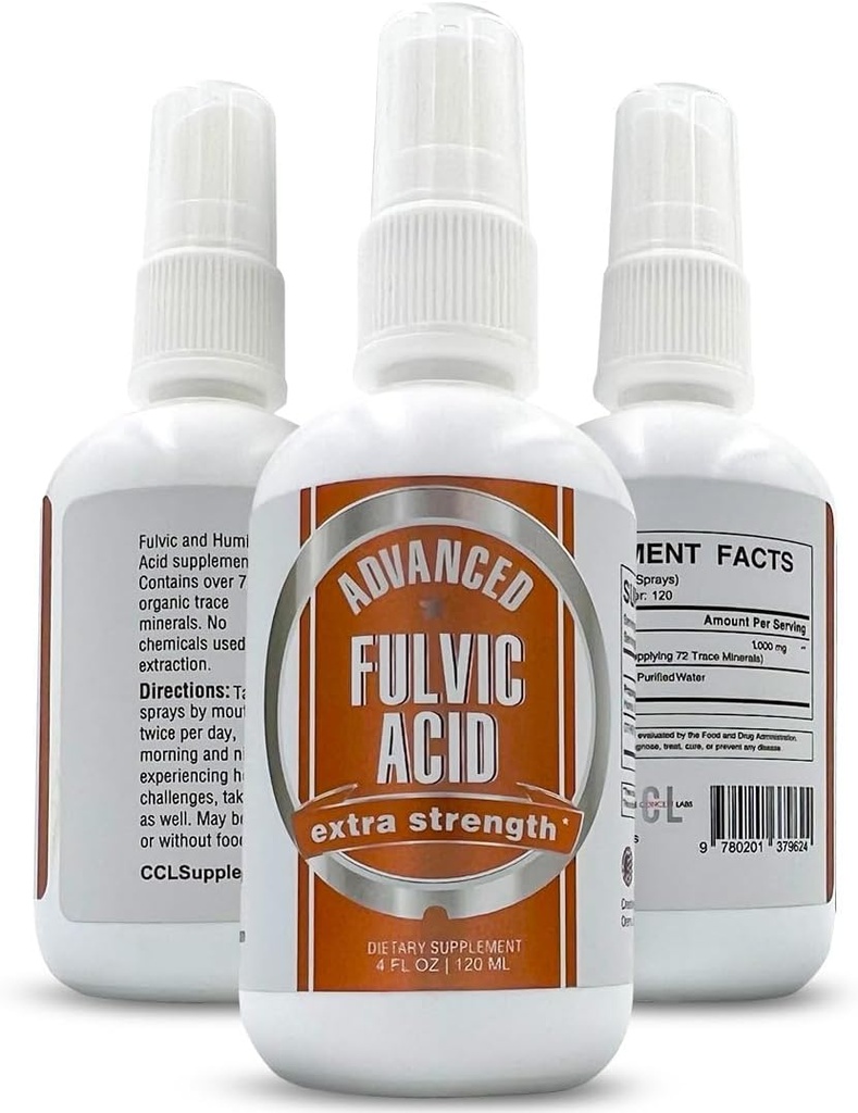 Προηγμένη Fulvic Acid και Humic Acid Trace Mineral Liquid Spray συμπλήρωμα. 70+ Ιωνικά Βιολογικά Ορυκτά & Ηλεκτρολύτες, Παρόμοια Οφέλη από Shilajit & Drops (4 oz, 120 Servings)