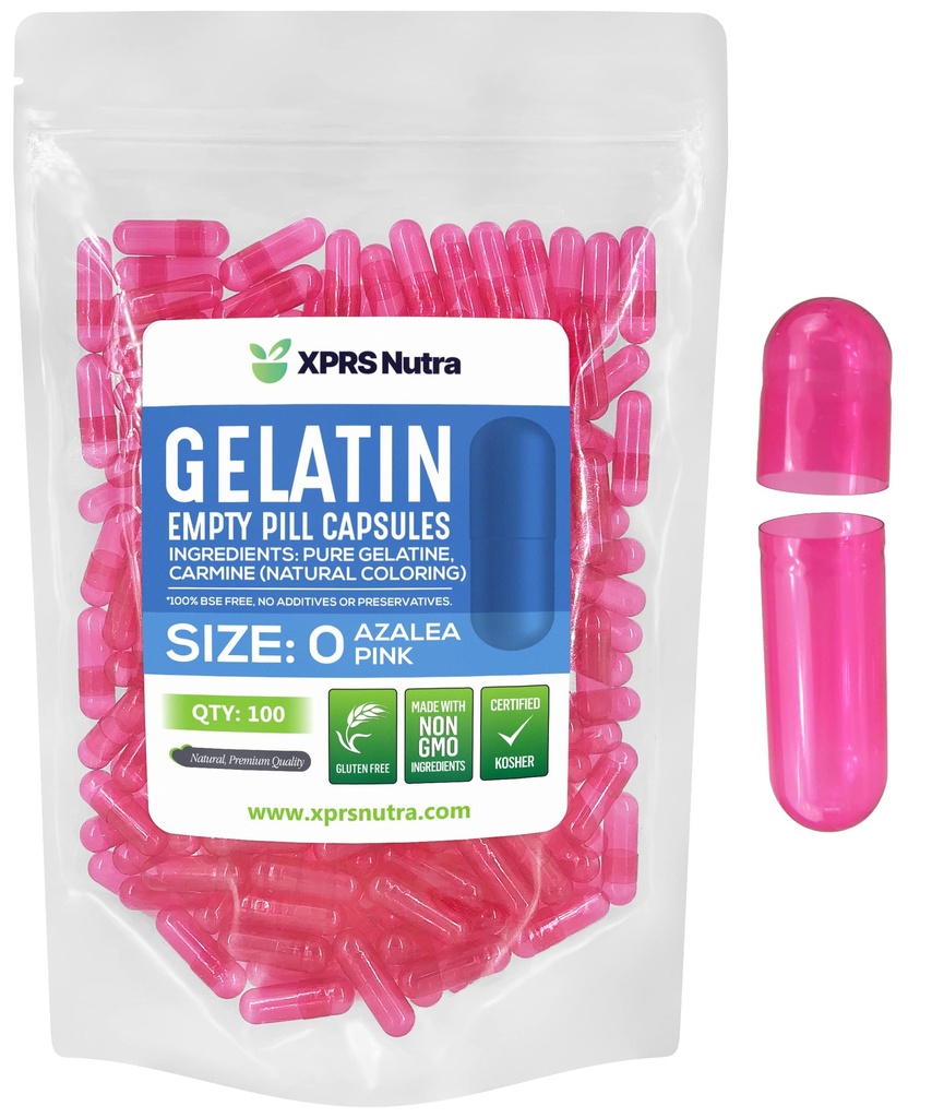 XPRS Nutra Μέγεθος 0 Κενές κάψουλες - 100 Count Empty Gelatin Κάψουλες - Χάπια για DIY Καψάκιο Γέμισμα - Pure Bovine Pill Gel Caps για Do-It-Yourself Συμπληρώματα (Azalea Pink)