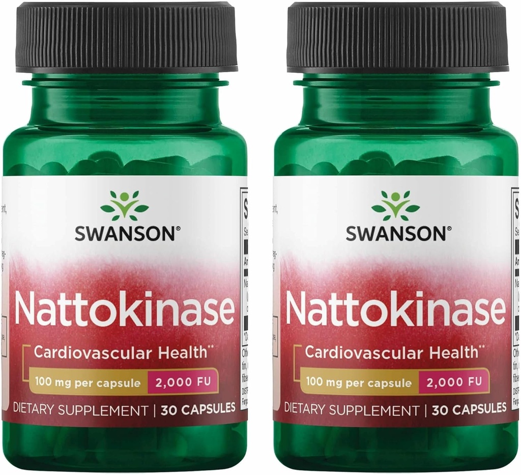 Swanson Nattokinase 2000 Fibrinolytic Units 100 Milligrams 30 Capsules Enzyme (2 Pack)
